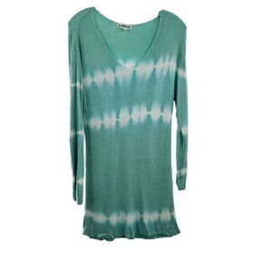 Macaron Women's V-Neck Long Sleeve Tie Dye Sweater Turquoise/White Size Medium